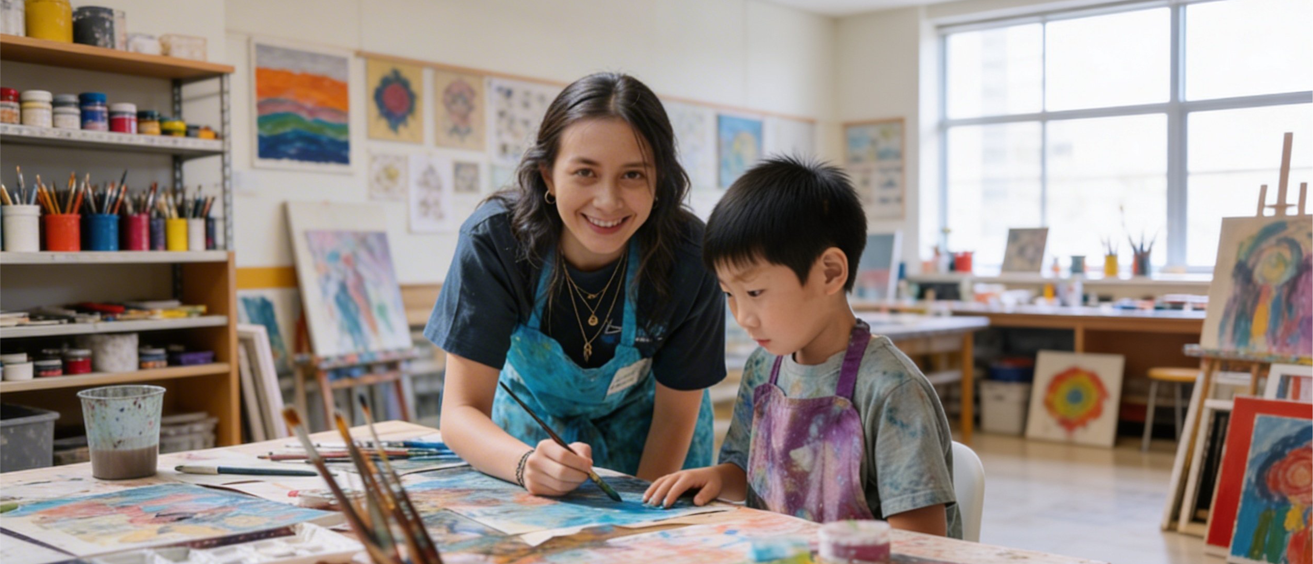 Parent and child drawing together